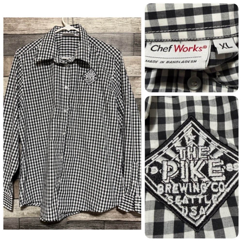 Chef Works Gingham Plaid Button Up Shirt Women’s XL The Pike Brewing Co Seattle